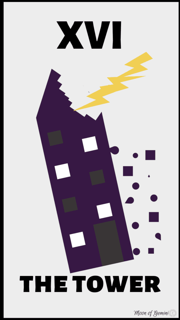 the tower tarot card - a tower being hit by lightning and crumbling down