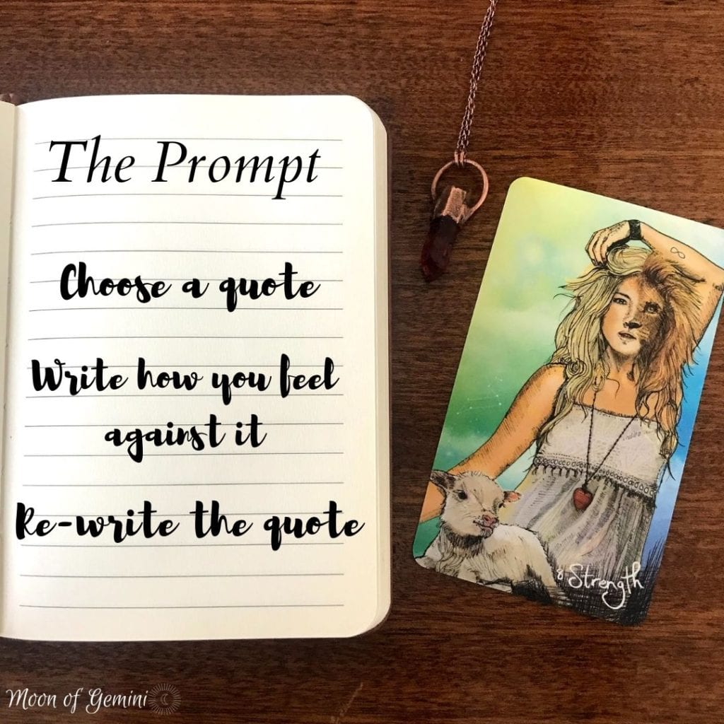 the prompt on notebook and strength tarot card