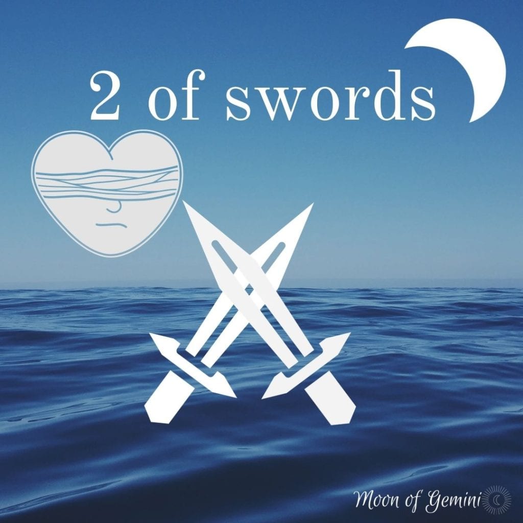 two of swords tarot card blindfolded person and 2 swords crossed