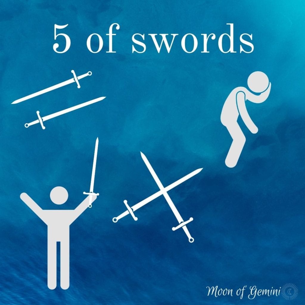 5 of swords one person sad one person triumphant